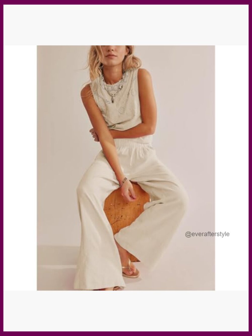 Cotton Linen Wide Leg Palazzo Pants with Pockets Casual Lounge Trousers - Picture 6 of 7